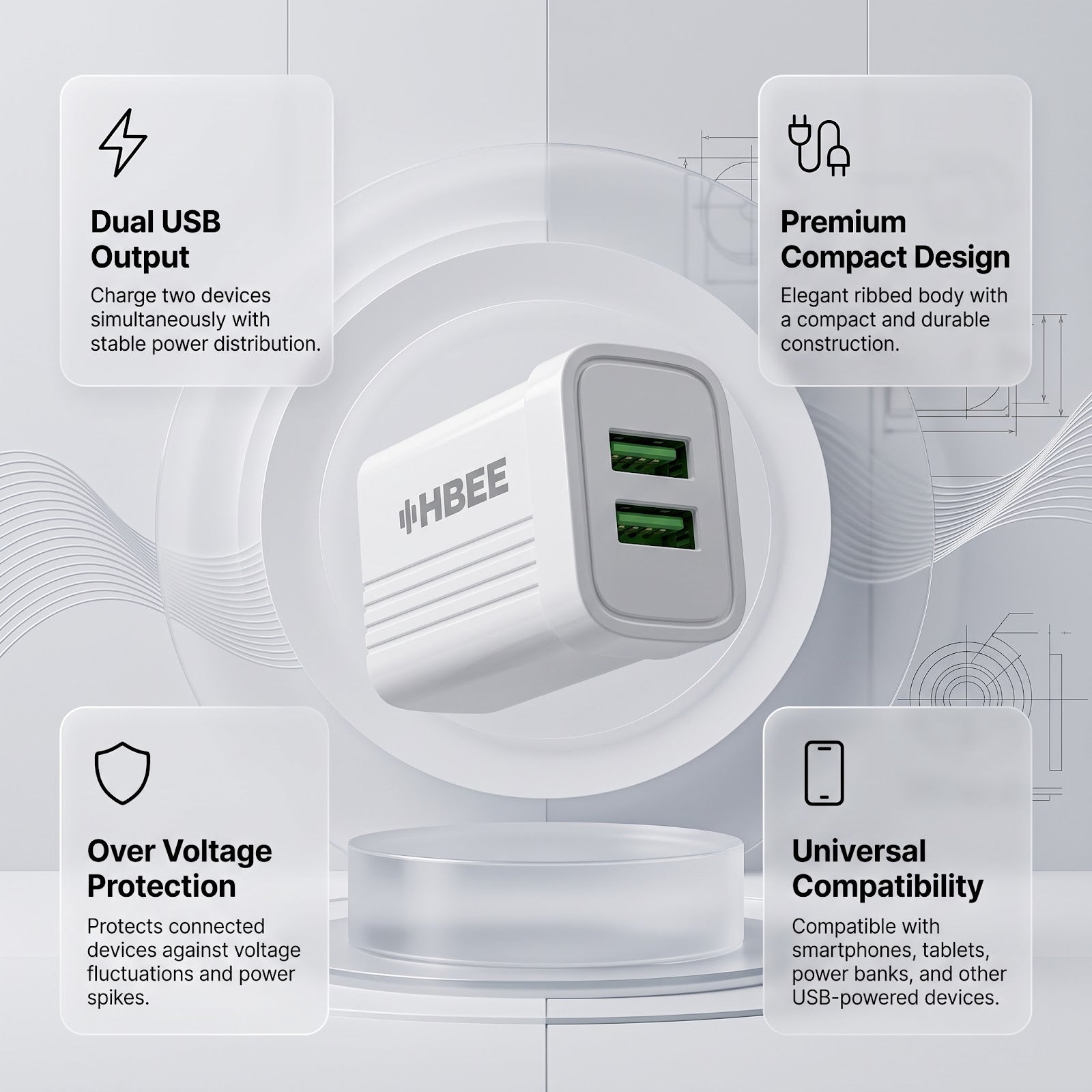 HBEE HBCH 008 20W Dual Port Fast Charger - Micro USB