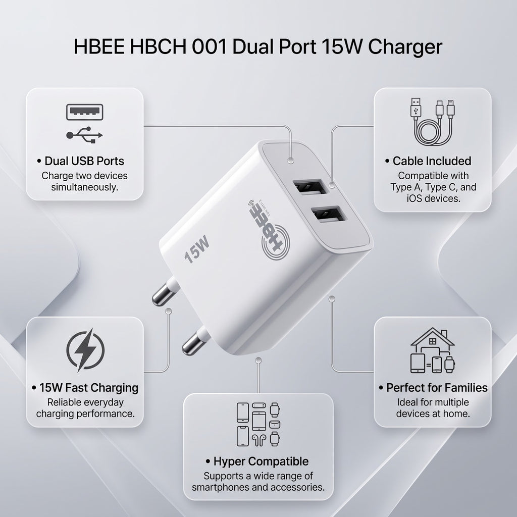 HBEE HBCH 001 15W Dual Port Fast Charger - Micro USB