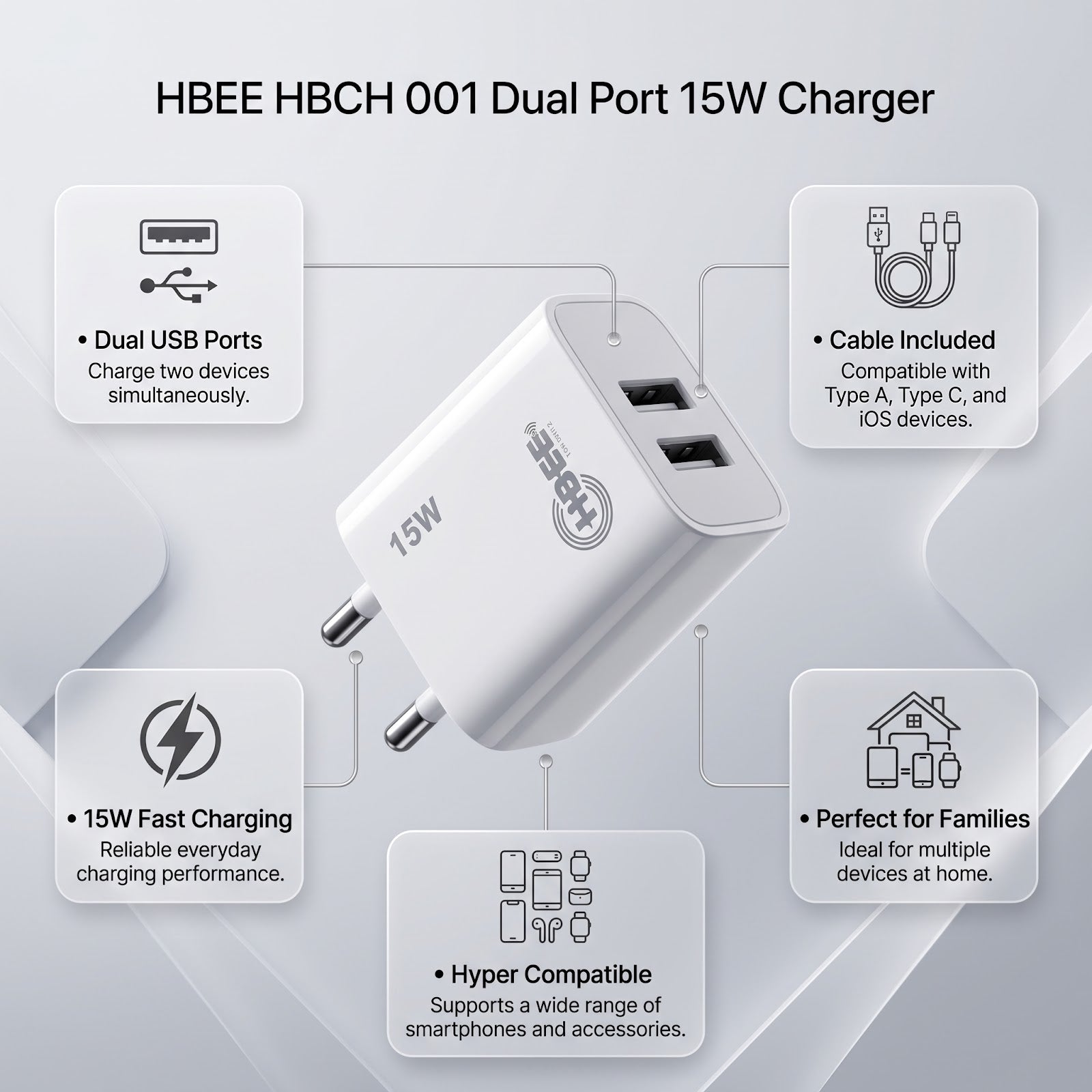 HBEE HBCH 001 15W Dual Port Fast Charger - Micro USB