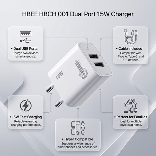 HBEE HBCH 001 15W Dual Port Fast Charger - Micro USB