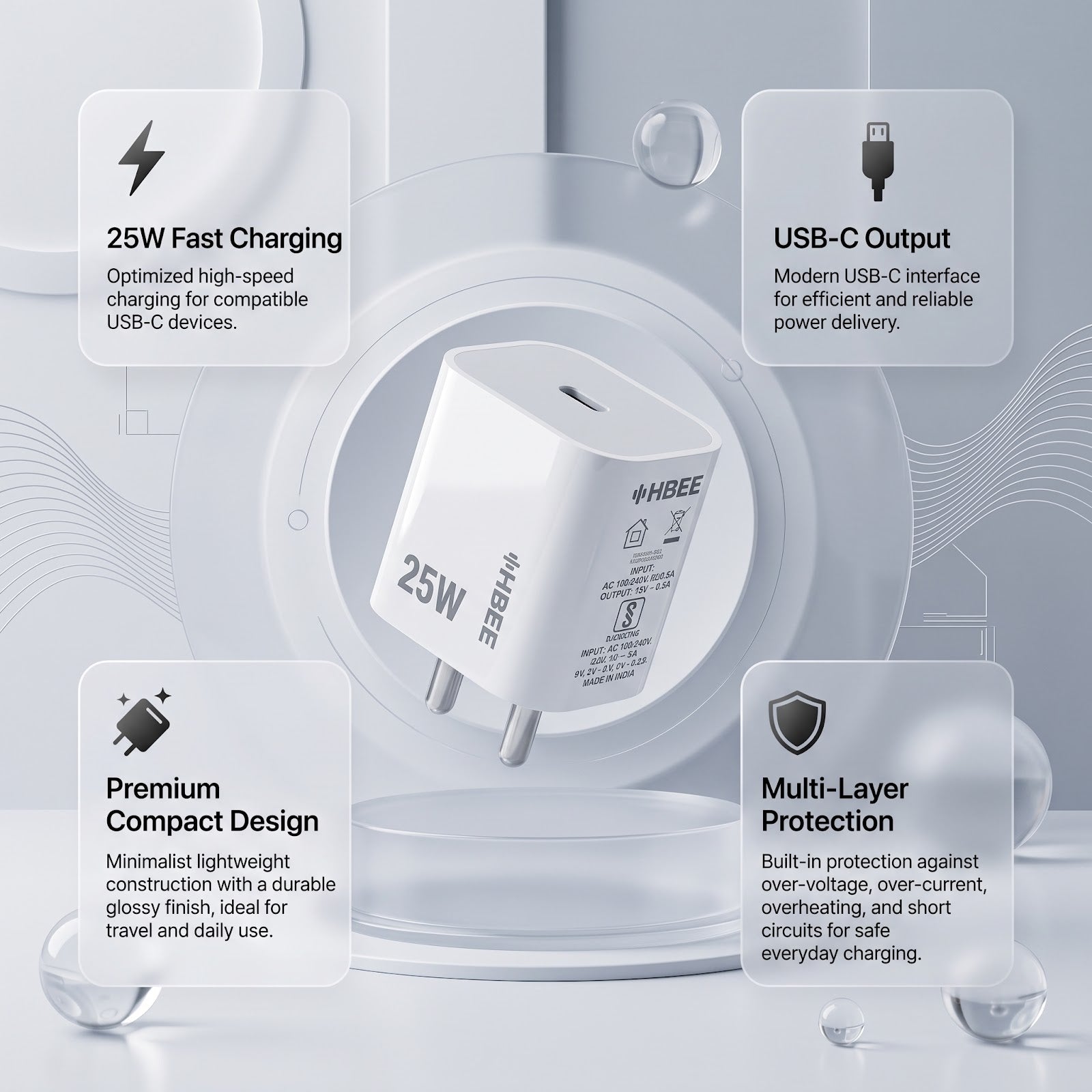 HBEE HB PD-001 25W USB-C Fast Charging Adapter (C to C)