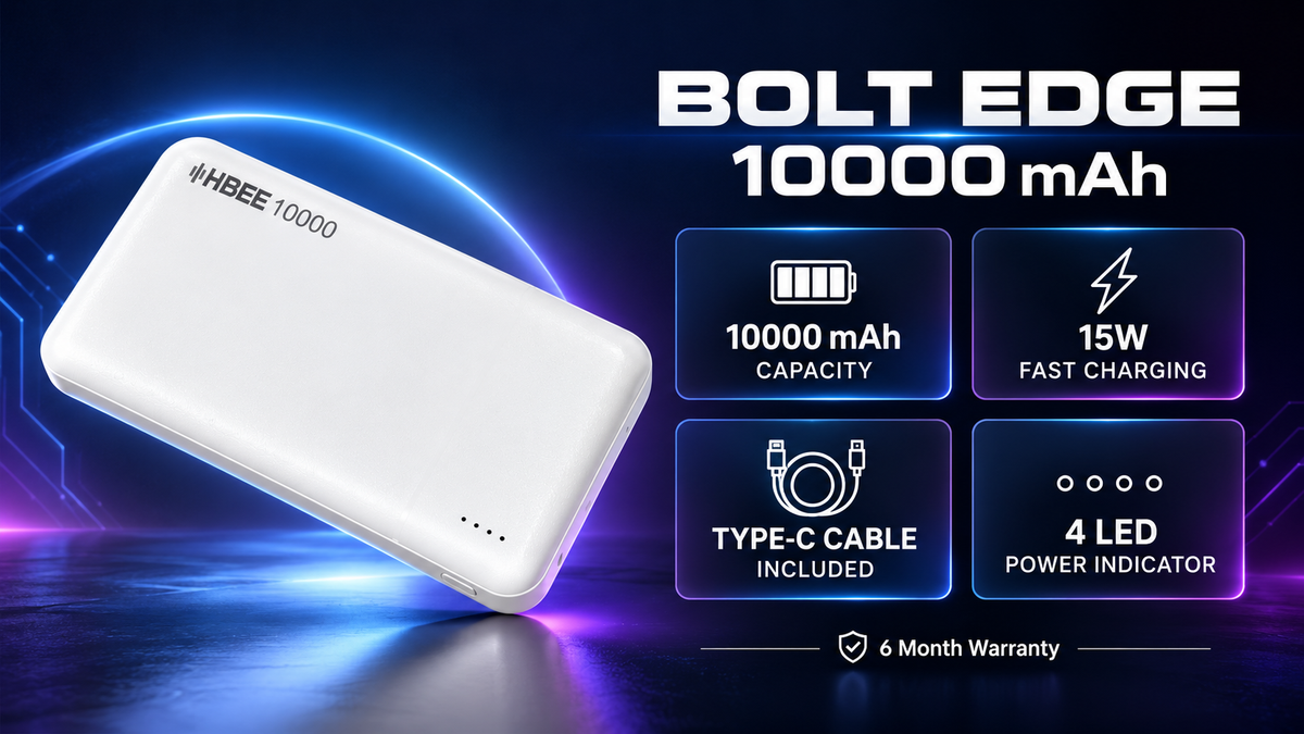 HBEE Bolt Edge 10000mAh Power Bank, 15W Fast Charging
