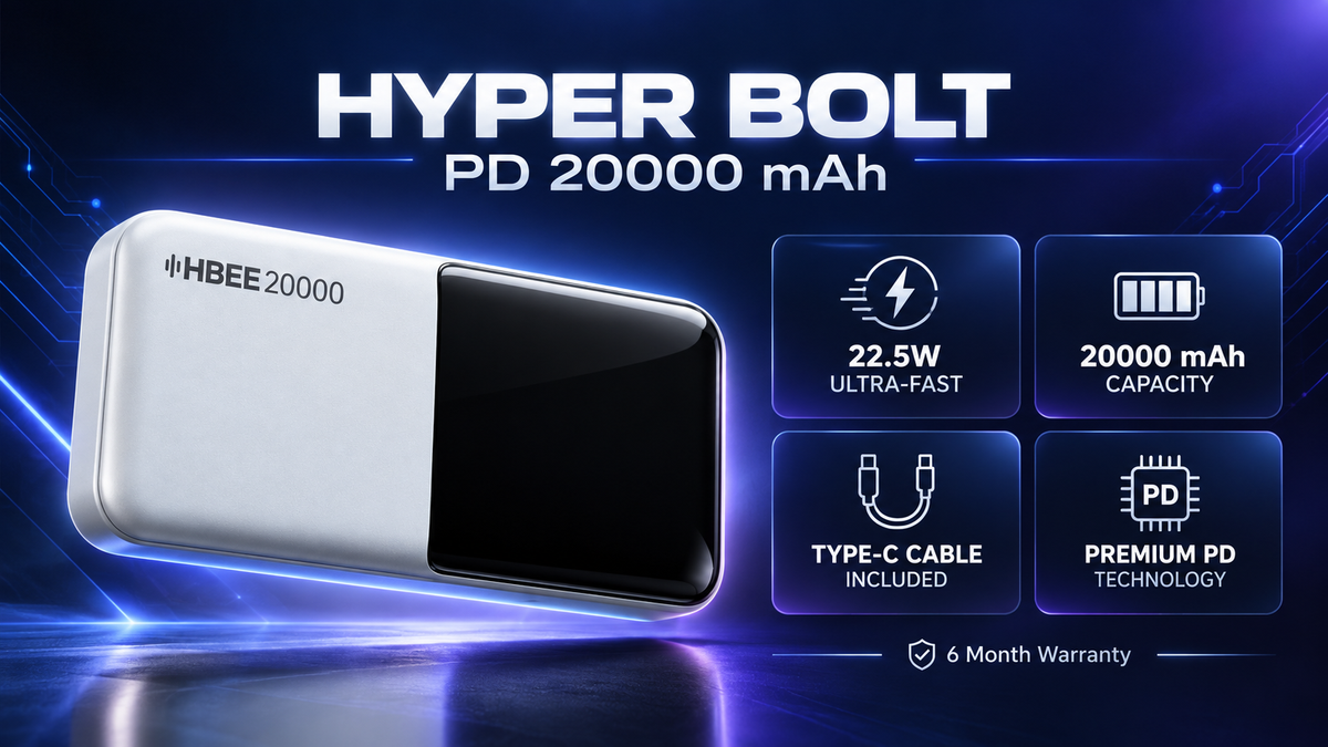 HBEE Hyper Bolt PD 20000mAh Power Bank, 22.5W Fast Charging